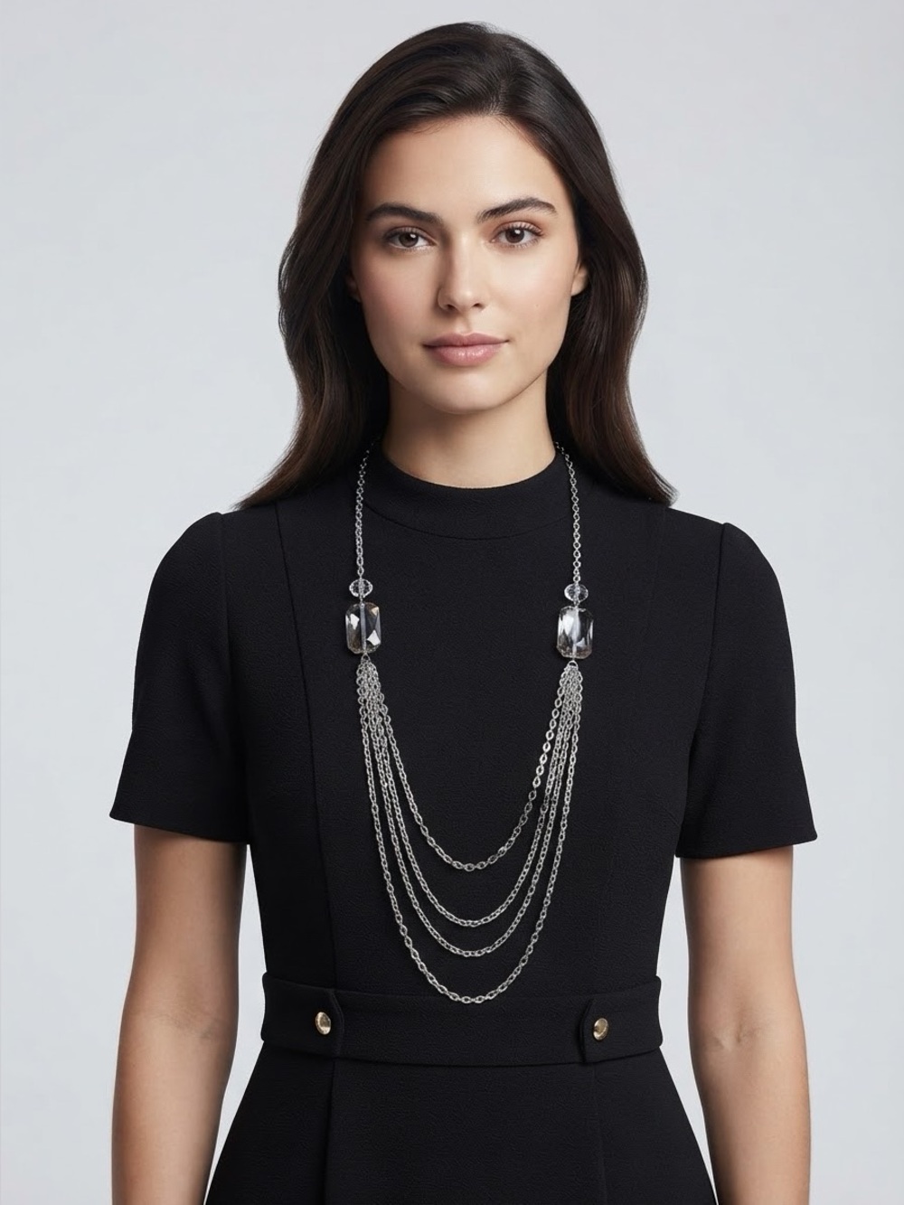 Silver Tone Multi-Strand Chain Necklace | Layered Geometric Statement Jewelry